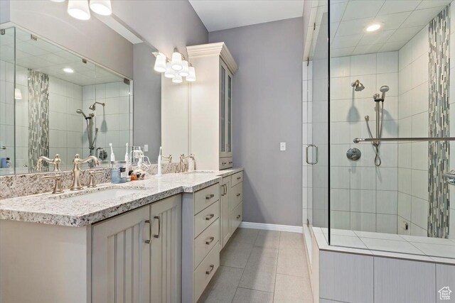 4972 S Boabab Crk, Holladay, UT 84117 - full bath with a stall shower, recessed lighting, a sink, and tile patterned floors
