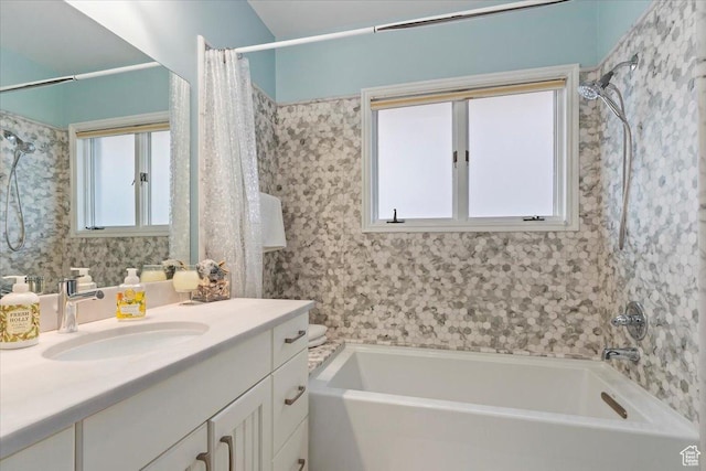 4972 S Boabab Crk, Holladay, UT 84117 - bathroom with shower / bath combination with curtain and vanity