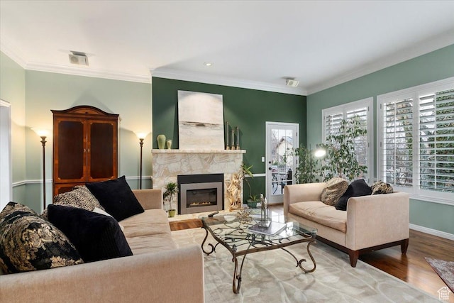 4972 S Boabab Crk, Holladay, UT 84117 - living room featuring a wealth of natural light, a premium fireplace, wood finished floors, and baseboards