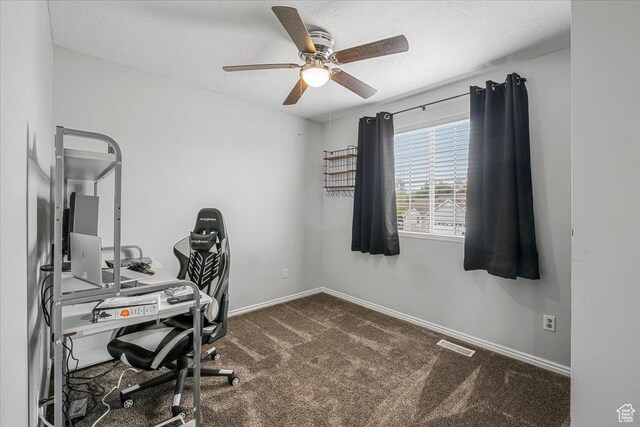 4799 S 3950 W, Roy, UT 84067 - carpeted office space featuring a ceiling fan, visible vents, a textured ceiling, and baseboards