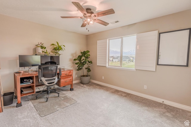 9061 N Clubhouse Ln, Eagle Mountain, UT 84005 - office space with visible vents, carpet flooring, ceiling fan, and baseboards