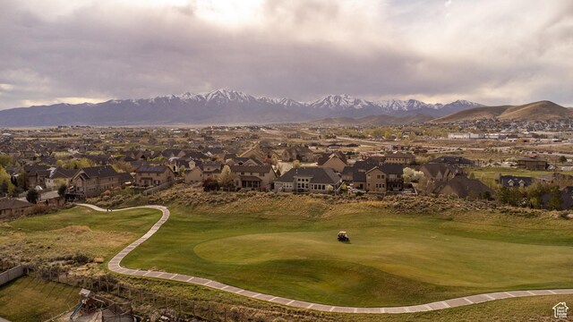 9061 N Clubhouse Ln, Eagle Mountain, UT 84005 - drone / aerial view featuring a mountain view, golf course view, and a residential view