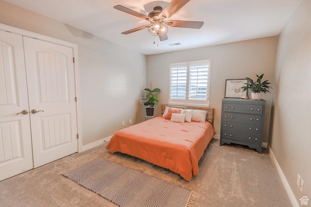 9061 N Clubhouse Ln, Eagle Mountain, UT 84005 - carpeted bedroom featuring baseboards, visible vents, ceiling fan, and a closet