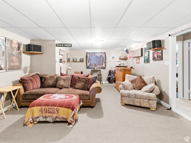 3677 N Willowbrook Ln, Eden, UT 84310 - carpeted living area with baseboards, bar, and a paneled ceiling