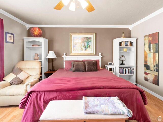 3677 N Willowbrook Ln, Eden, UT 84310 - bedroom featuring wood finished floors, ceiling fan, crown molding, and baseboards