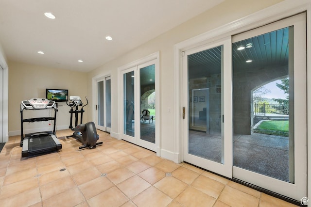 1714 Ridge Point Dr, Bountiful, UT 84010 - workout area with french doors, recessed lighting, and tile patterned flooring