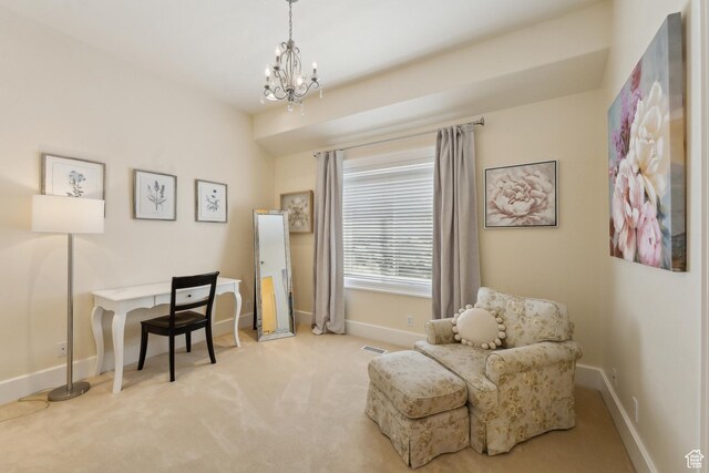 1714 Ridge Point Dr, Bountiful, UT 84010 - living area featuring an inviting chandelier, carpet, and baseboards