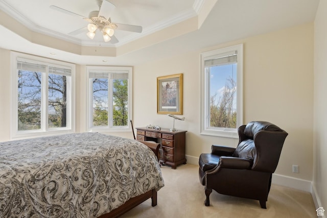 1714 Ridge Point Dr, Bountiful, UT 84010 - bedroom with a raised ceiling, baseboards, ornamental molding, and light carpet