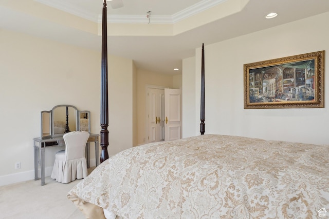 1714 Ridge Point Dr, Bountiful, UT 84010 - carpeted bedroom with ornamental molding, recessed lighting, and a raised ceiling