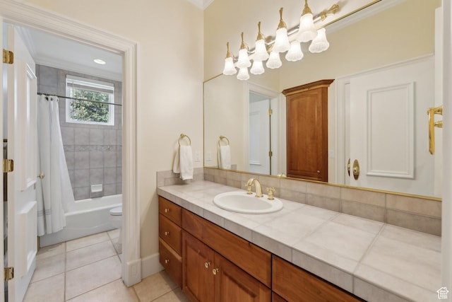 1714 Ridge Point Dr, Bountiful, UT 84010 - full bath with shower / bath combo, vanity, a notable chandelier, baseboards, and tile patterned flooring
