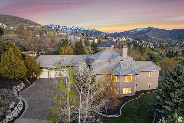 1714 Ridge Point Dr, Bountiful, UT 84010 - aerial view at dusk with a mountain view
