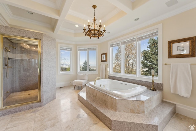 1714 Ridge Point Dr, Bountiful, UT 84010 - bathroom featuring coffered ceiling, a bath, and ornamental molding