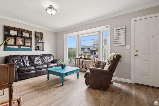 472 W 330 S, American Fork, UT 84003 - living room featuring visible vents, wood finished floors, ornamental molding, and baseboards