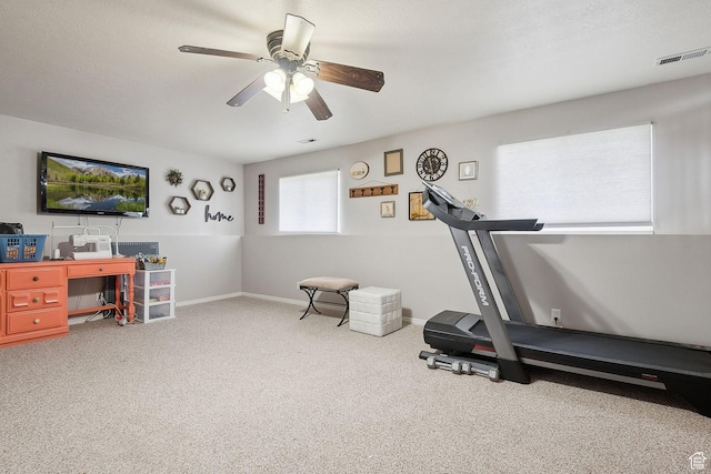 472 W 330 S, American Fork, UT 84003 - exercise area featuring visible vents, a ceiling fan, baseboards, and carpet floors