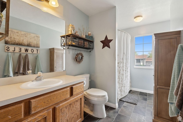 472 W 330 S, American Fork, UT 84003 - bathroom with vanity, toilet, curtained shower, and baseboards