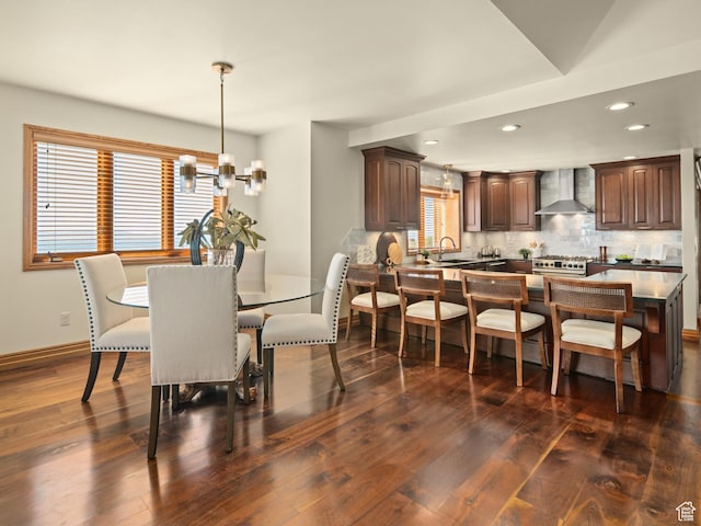 4120 S Beus Dr E, Ogden, UT 84403 - dining room featuring a notable chandelier, recessed lighting, dark wood-style flooring, and baseboards