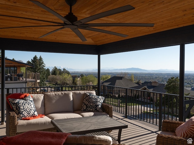 4120 S Beus Dr E, Ogden, UT 84403 - exterior space featuring ceiling fan, outdoor lounge area, and a mountain view
