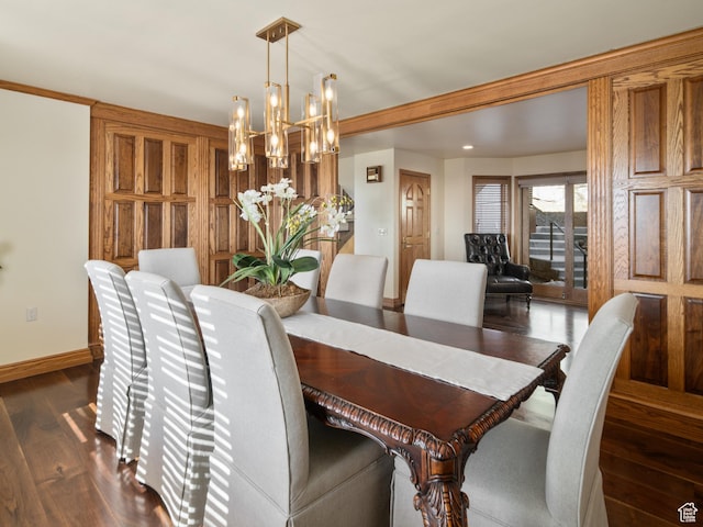 4120 S Beus Dr E, Ogden, UT 84403 - dining area with baseboards, an inviting chandelier, and dark wood-style flooring