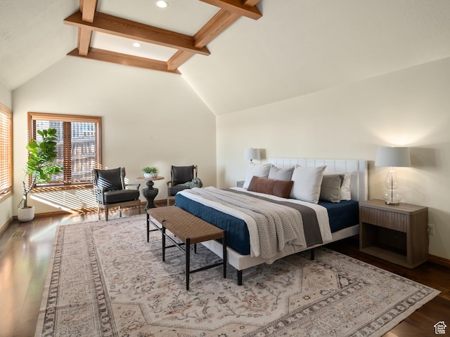 4120 S Beus Dr E, Ogden, UT 84403 - bedroom featuring recessed lighting, vaulted ceiling with beams, wood finished floors, and baseboards