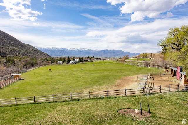 exterior space with a rural view and a mountain view