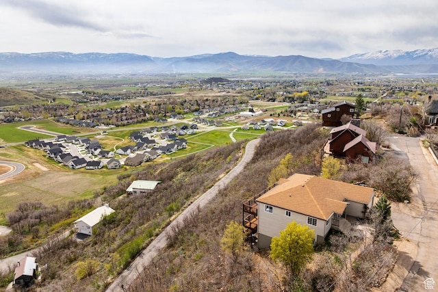aerial view with a mountain view and a residential view