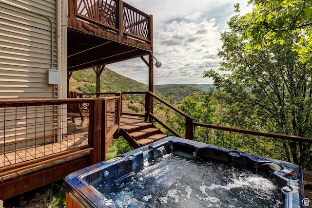 391 Bern Dr, Midway, UT 84049 - wooden deck featuring a hot tub and a mountain view