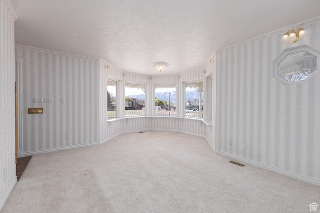 889 Upland Dr, Richfield, UT 84701 - carpeted empty room with a textured ceiling, visible vents, wallpapered walls, and baseboards