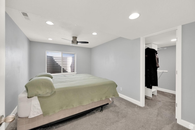 302 Old Farm Rd, Erda, UT 84074 - carpeted bedroom featuring recessed lighting, a ceiling fan, visible vents, and baseboards