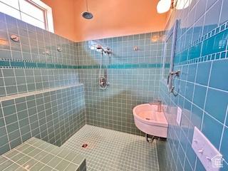 620 W Cisco Run Run, Garden City, UT 84028 - full bath featuring tile walls, a sink, tiled shower, and tile patterned floors