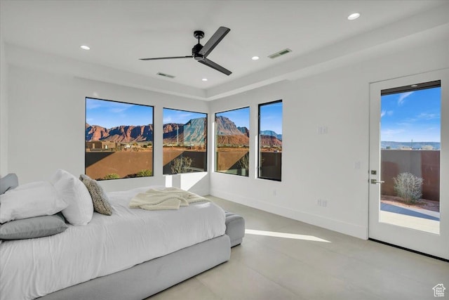533 S Kwavasa Dr, Ivins, UT 84738 - bedroom with visible vents, access to exterior, ceiling fan, and recessed lighting