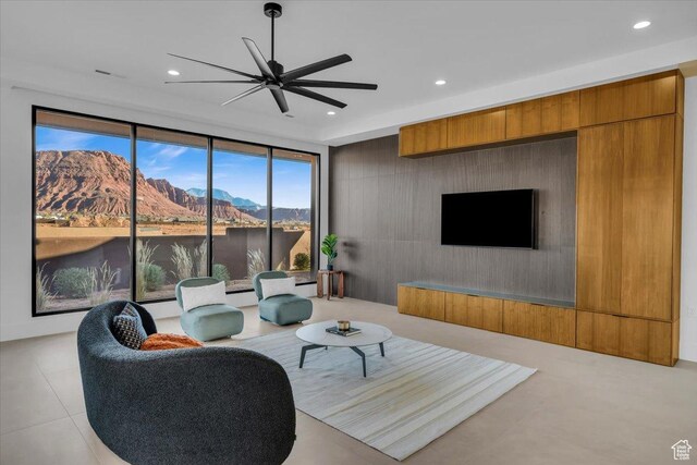 533 S Kwavasa Dr, Ivins, UT 84738 - living room featuring a ceiling fan and recessed lighting