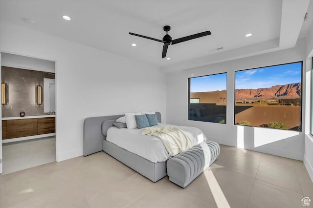 533 S Kwavasa Dr, Ivins, UT 84738 - bedroom with ceiling fan, access to exterior, baseboards, recessed lighting, and ensuite bath