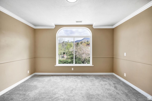 1910 E Canyon Ridge Dr, North Logan, UT 84341 - carpeted spare room with a textured ceiling, visible vents, crown molding, and baseboards