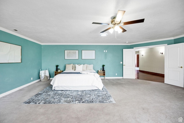 1910 E Canyon Ridge Dr, North Logan, UT 84341 - bedroom with carpet, baseboards, visible vents, a ceiling fan, and crown molding