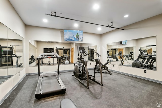 gym with recessed lighting