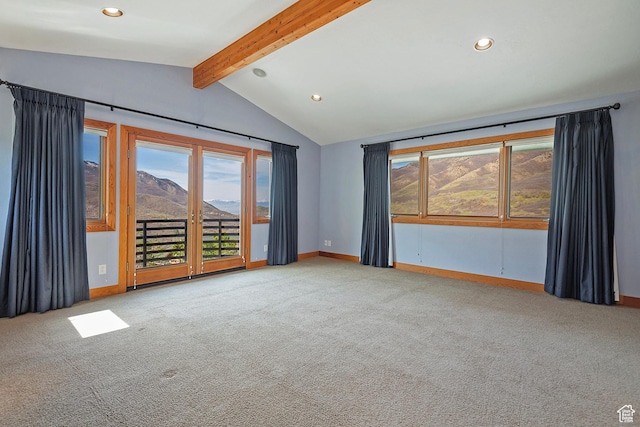 152 N Silver Oak Rd, Salt Lake City, UT 84108 - unfurnished room with recessed lighting, plenty of natural light, vaulted ceiling with beams, and carpet floors
