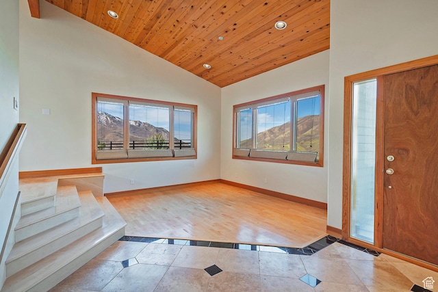 152 N Silver Oak Rd, Salt Lake City, UT 84108 - foyer entrance featuring baseboards, recessed lighting, high vaulted ceiling, and wood ceiling