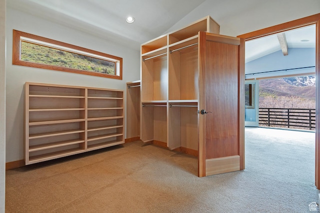 152 N Silver Oak Rd, Salt Lake City, UT 84108 - walk in closet featuring lofted ceiling with beams and carpet floors