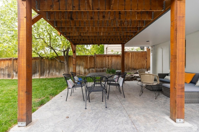 1280 E 3rd Ave N, Salt Lake City, UT 84103 - view of patio / terrace with outdoor dining space, an outdoor hangout area, and a fenced backyard