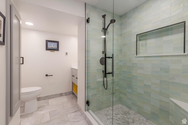 1280 E 3rd Ave N, Salt Lake City, UT 84103 - full bath featuring recessed lighting, vanity, toilet, a stall shower, and baseboards