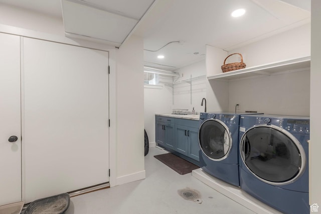1280 E 3rd Ave N, Salt Lake City, UT 84103 - washroom featuring recessed lighting, cabinet space, washing machine and clothes dryer, and a sink