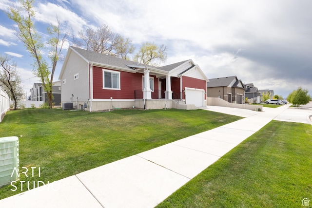 661 W 1820 S, Provo, UT 84601 - view of front of home with a front lawn, central air condition unit, a residential view, concrete driveway, and an attached garage