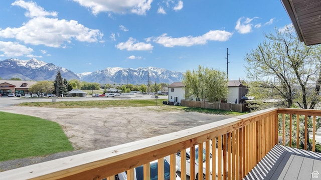deck with a mountain view