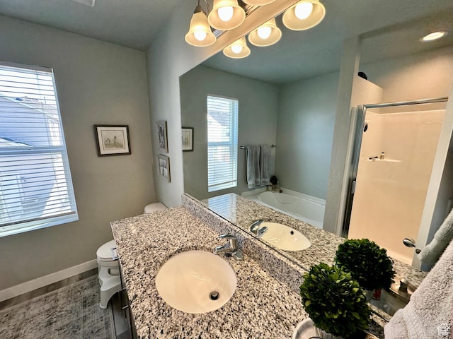 980 W 1275 S, Springville, UT 84663 - bathroom with a shower stall, vanity, a notable chandelier, toilet, and a garden tub