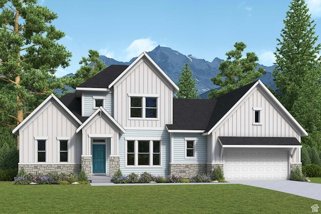 1563 W 1010 N Unit 14, Pleasant Grove, UT 84062 - modern farmhouse style home featuring board and batten siding, stone siding, a front lawn, and driveway