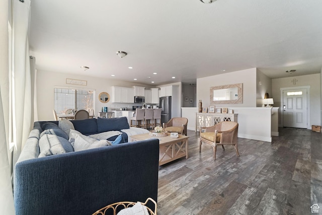 6463 W Maple Valley Cir S Unit 1030, West Jordan, UT 84081 - living area with dark wood-style floors, recessed lighting, and baseboards