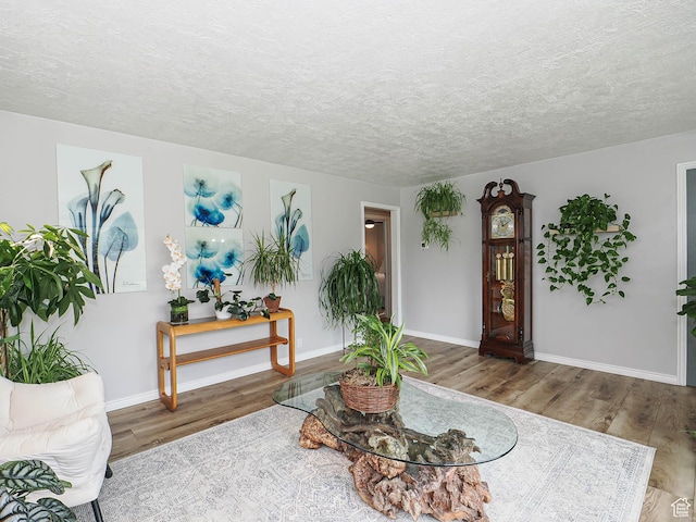 123 Lynnwood Dr, Clearfield, UT 84015 - living area featuring baseboards, wood finished floors, and a textured ceiling