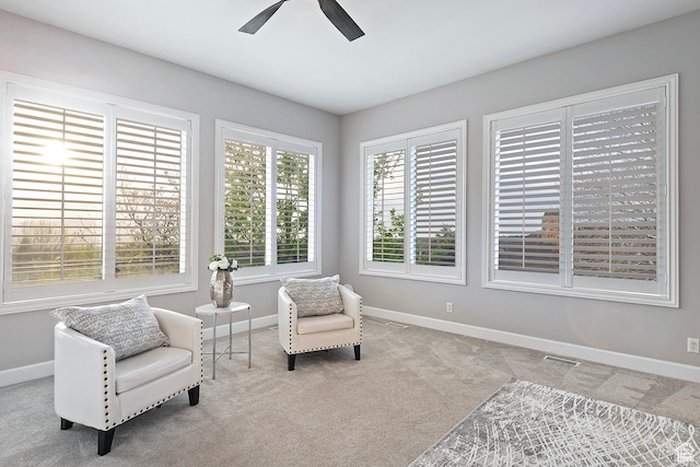 11274 S Eagle View Dr, Sandy, UT 84092 - living area featuring baseboards, visible vents, a ceiling fan, and carpet