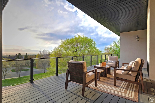 11274 S Eagle View Dr, Sandy, UT 84092 - wooden deck featuring a mountain view and an outdoor living space