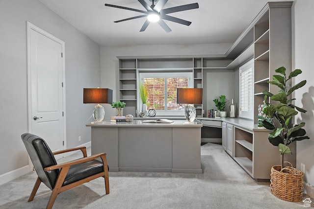 11274 S Eagle View Dr, Sandy, UT 84092 - home office featuring baseboards, light carpet, a ceiling fan, and plenty of natural light